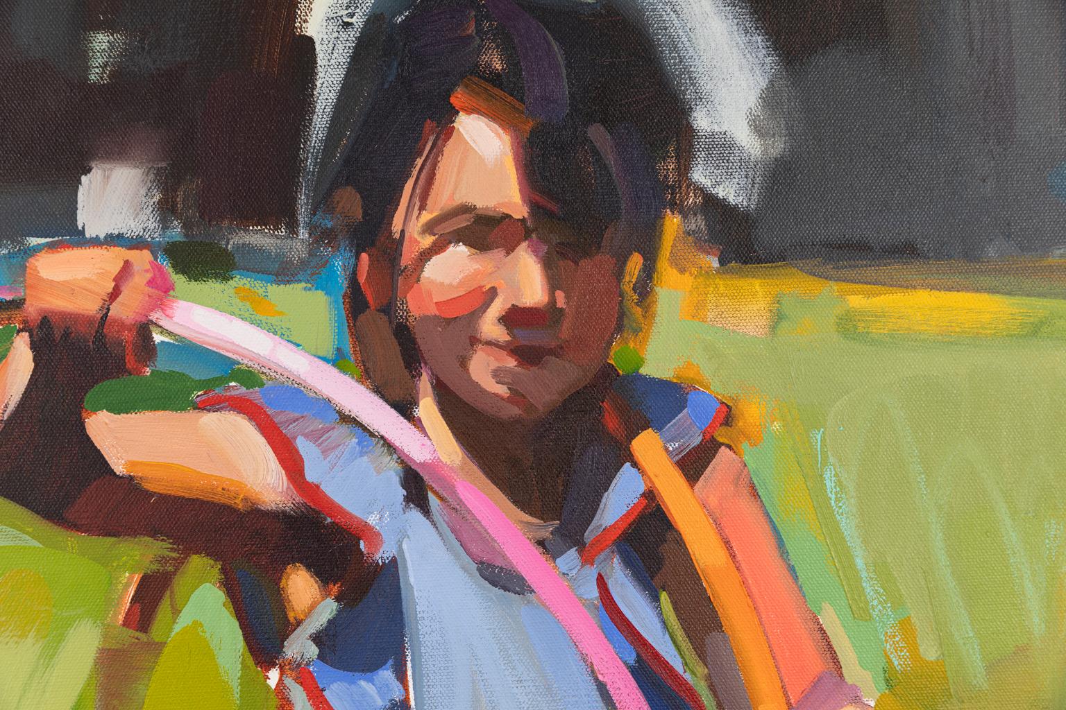 Due Hula Hoop - Quadro di giovane bambino con Hula Hoop Olio impressionista - Painting Impressionismo di Samantha Buller