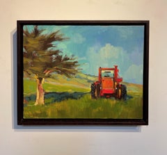 "Working Tractor" (2017) by Samantha Buller, Oil Painting, Red Tractor