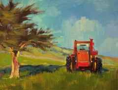 "Trattore da lavoro" (2017) di Samantha Buller, Pittura a olio, Trattore rosso