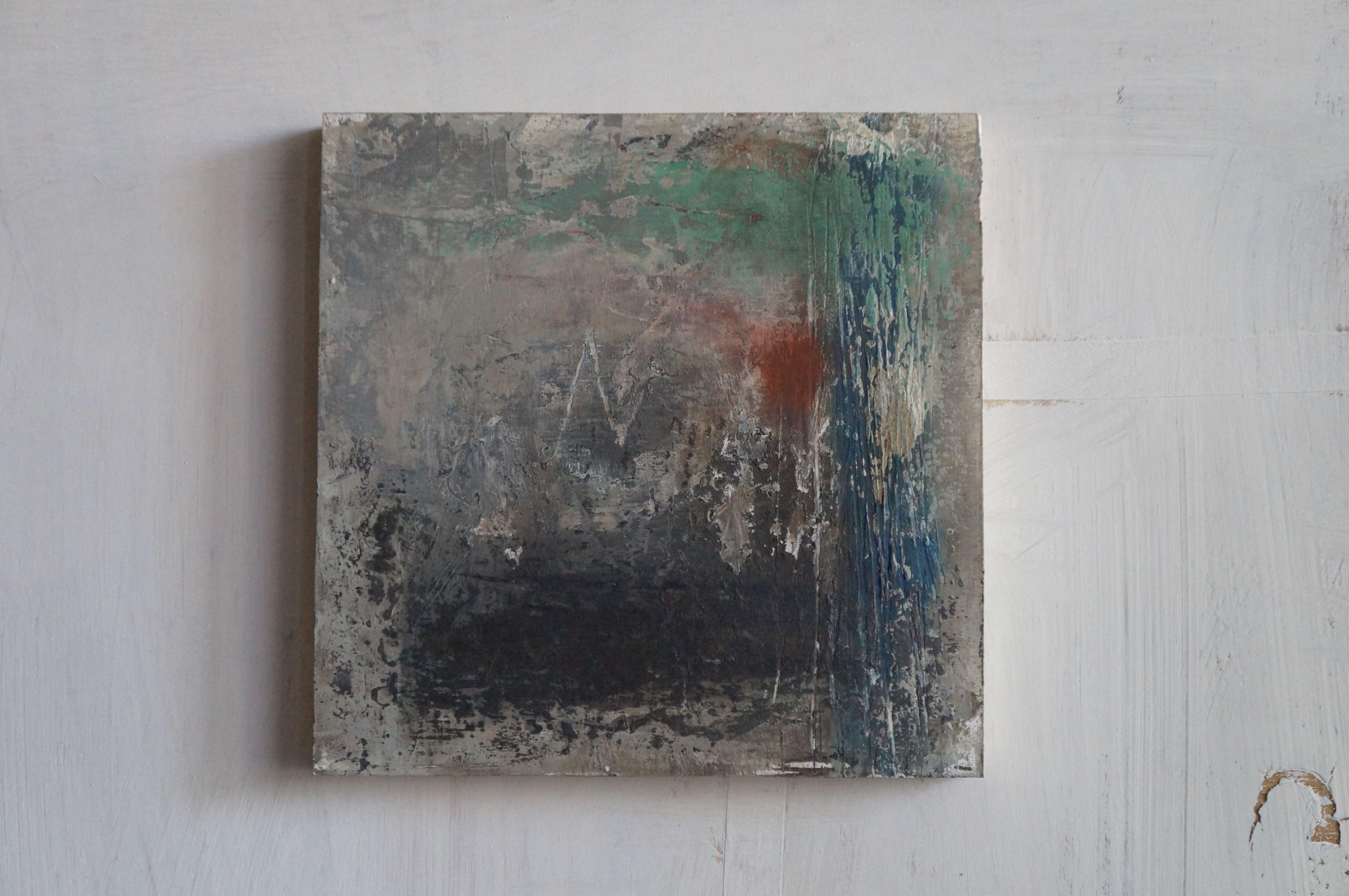 the signal, Painting, Acrylic on Wood Panel - Gray Abstract Painting by Samantha Edmiston