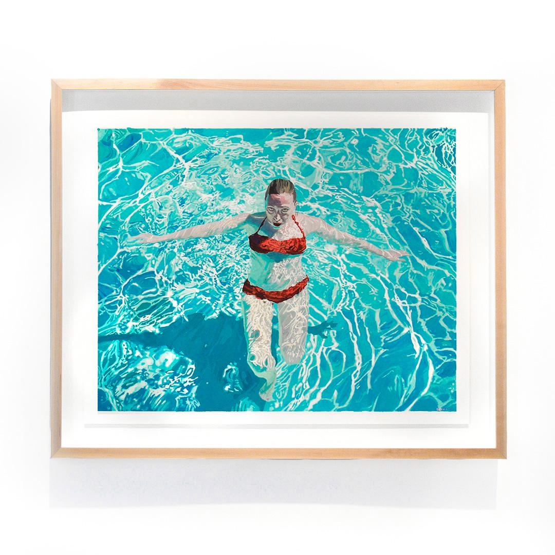 person underwater painting
