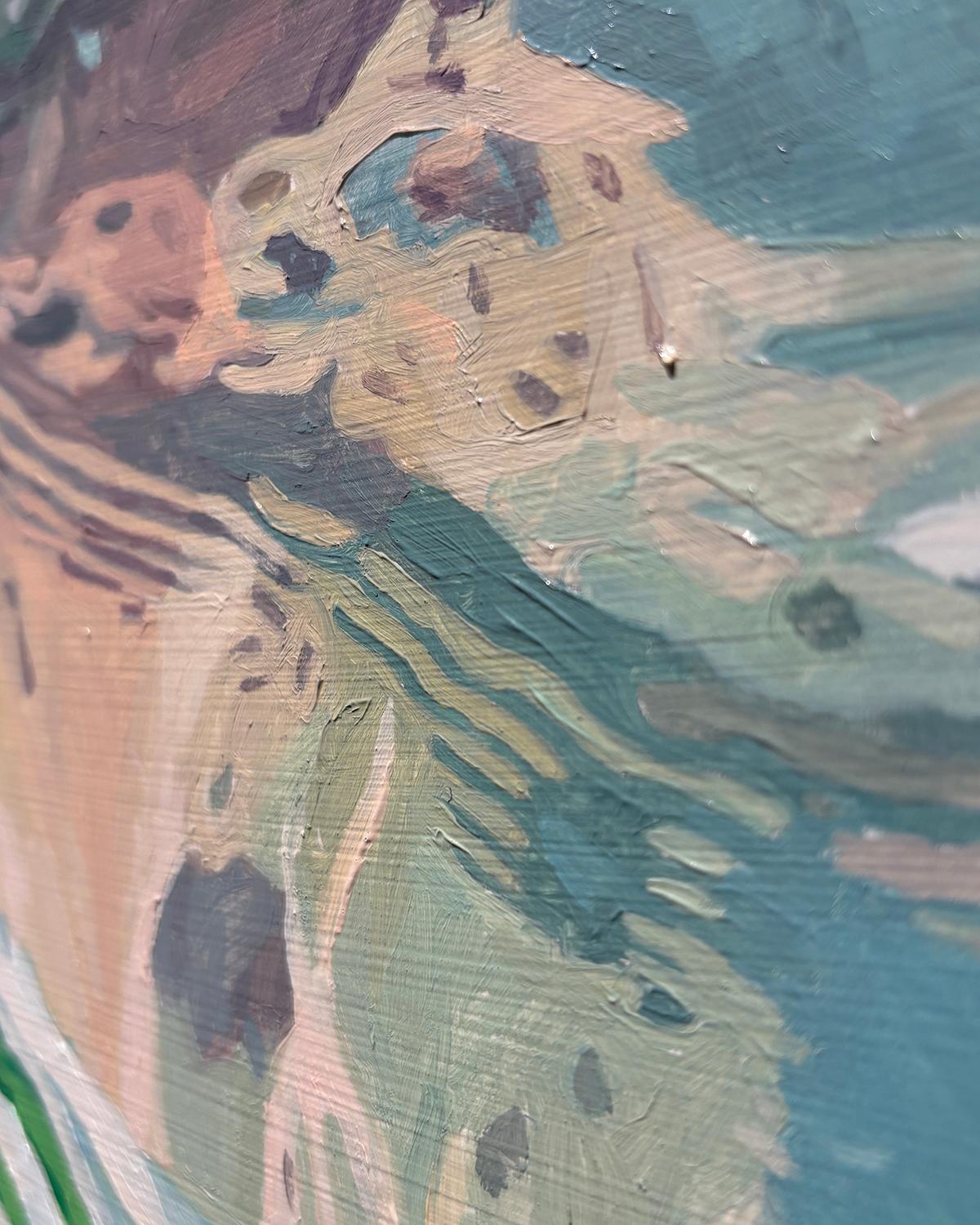 Morning Reflections: Oil Painting of Woman Swimming in Pool For Sale 7