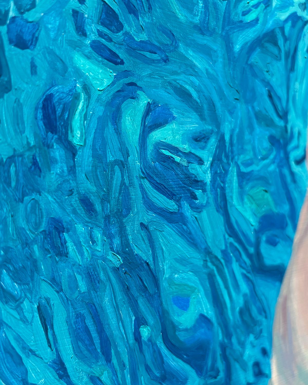 Morning Reflections: Oil Painting of Woman Swimming in Pool For Sale 8