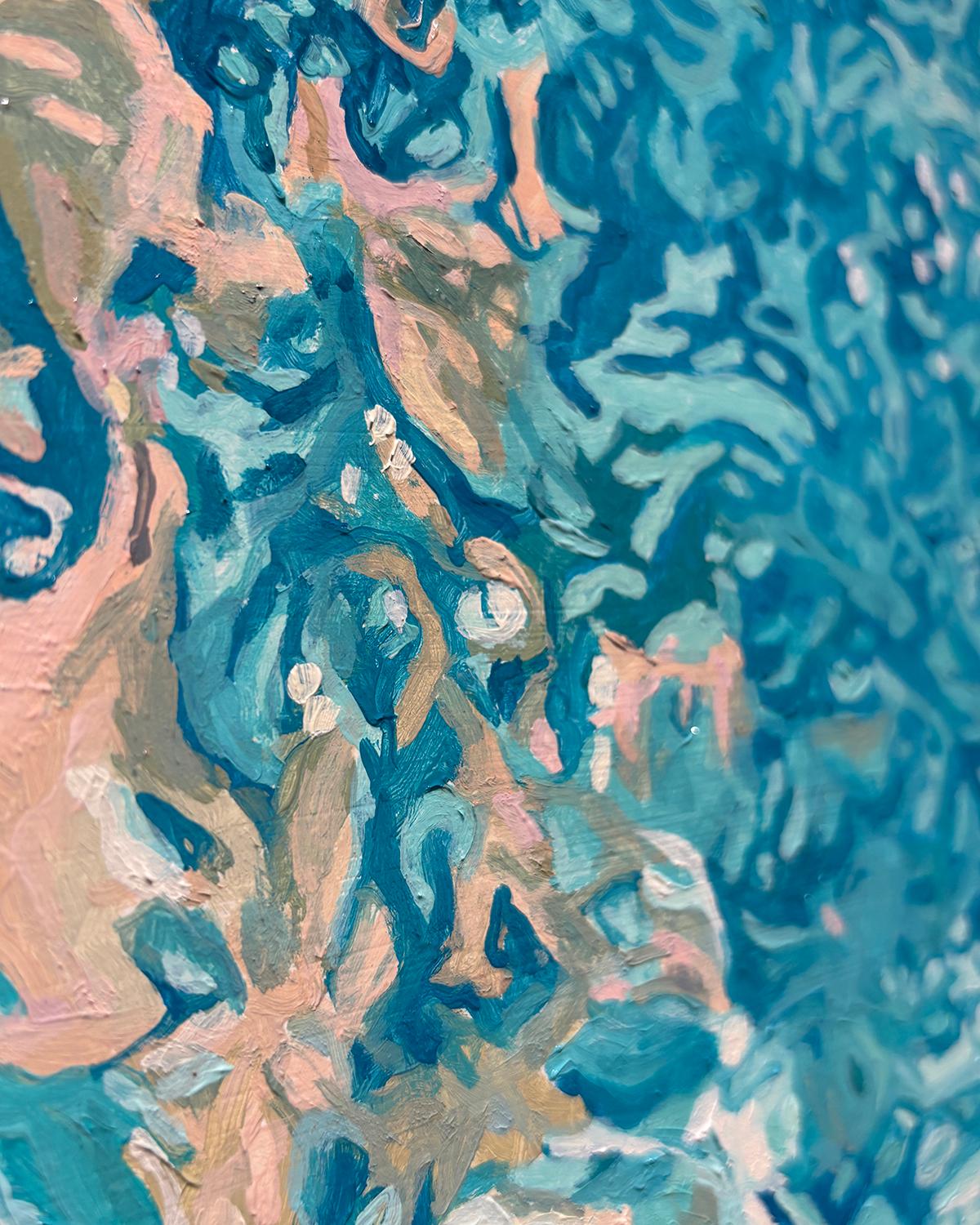 Morning Reflections: Oil Painting of Woman Swimming in Pool For Sale 9