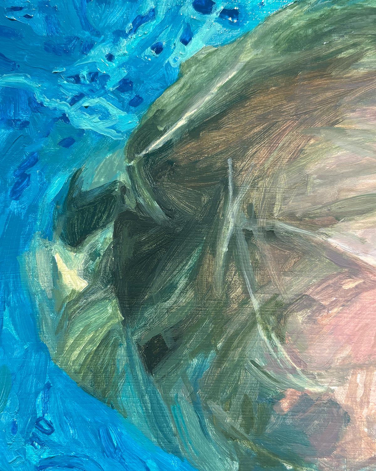 Morning Reflections: Oil Painting of Woman Swimming in Pool For Sale 2