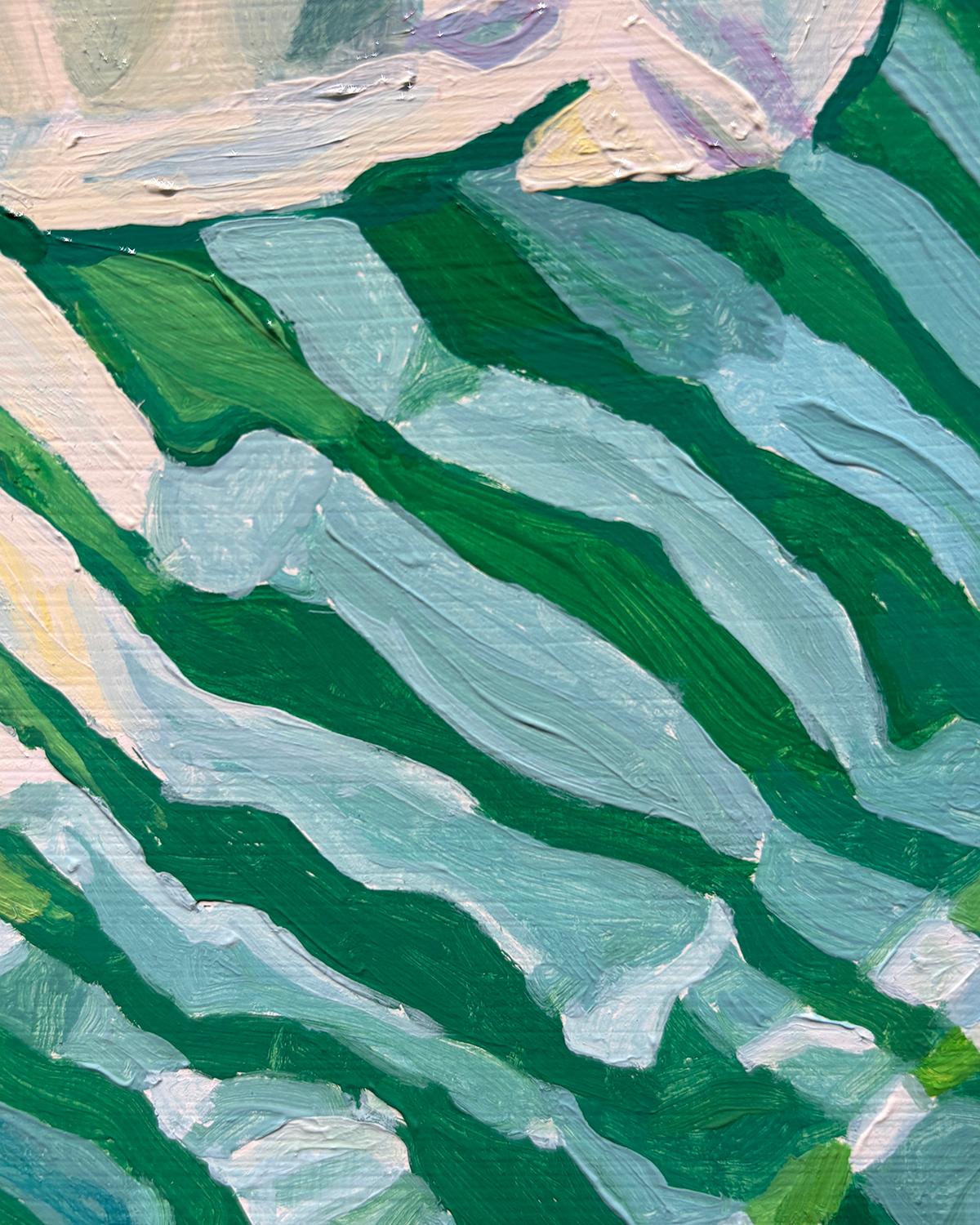 Morning Reflections: Oil Painting of Woman Swimming in Pool For Sale 3