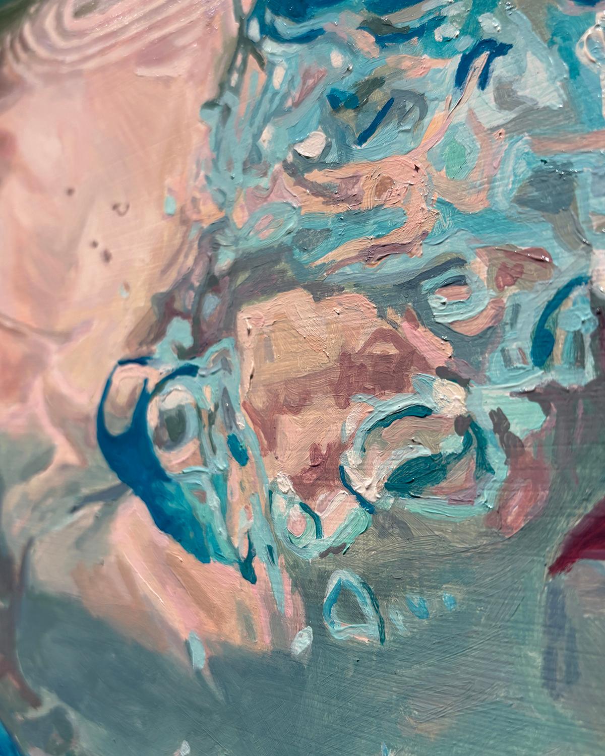 Morning Reflections: Oil Painting of Woman Swimming in Pool For Sale 6