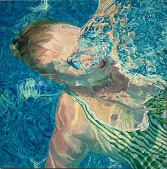Morning Reflections: Oil Painting of Woman Swimming in Pool
