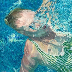 Riflessioni mattutine: Pittura a olio di donna che nuota in piscina