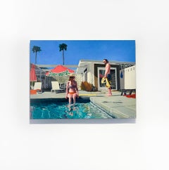 Palm Springs: Figurative Painting of Swimmers in a California Poolside Landscape