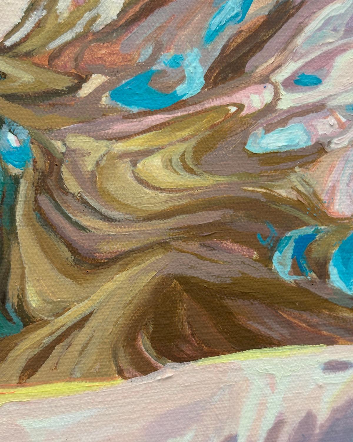 Summer Solstice: Oil Painting of Two People Swimming in Pool For Sale 7