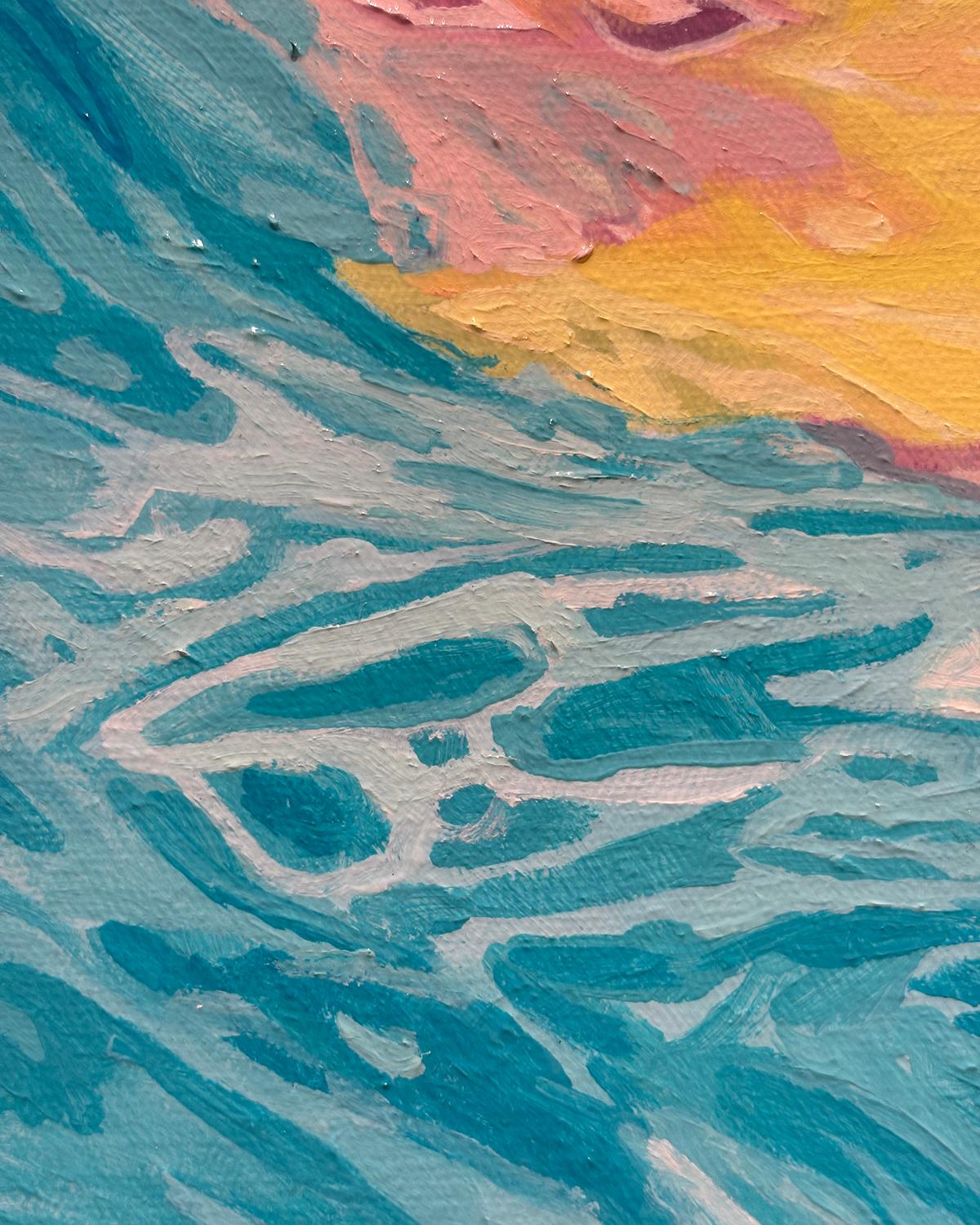 Summer Solstice: Oil Painting of Two People Swimming in Pool For Sale 8