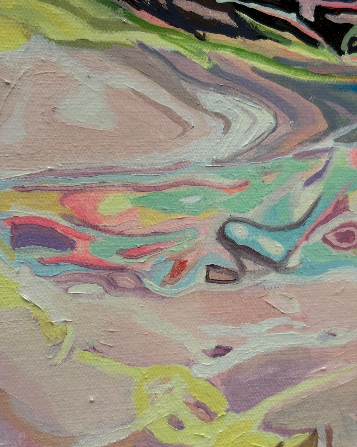 Summer Solstice: Oil Painting of Two People Swimming in Pool For Sale 5