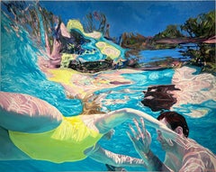 Summer Solstice: Oil Painting of Two People Swimming in Pool