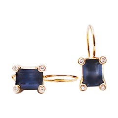 Samantha Knight Blue Sapphire and Diamond Shepherd Hook Drop Earrings 2.50 Carat
