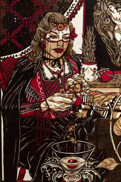 "Cuidando de una flor que perece", Figurativo, Romanticismo oscuro, Impresión en relieve