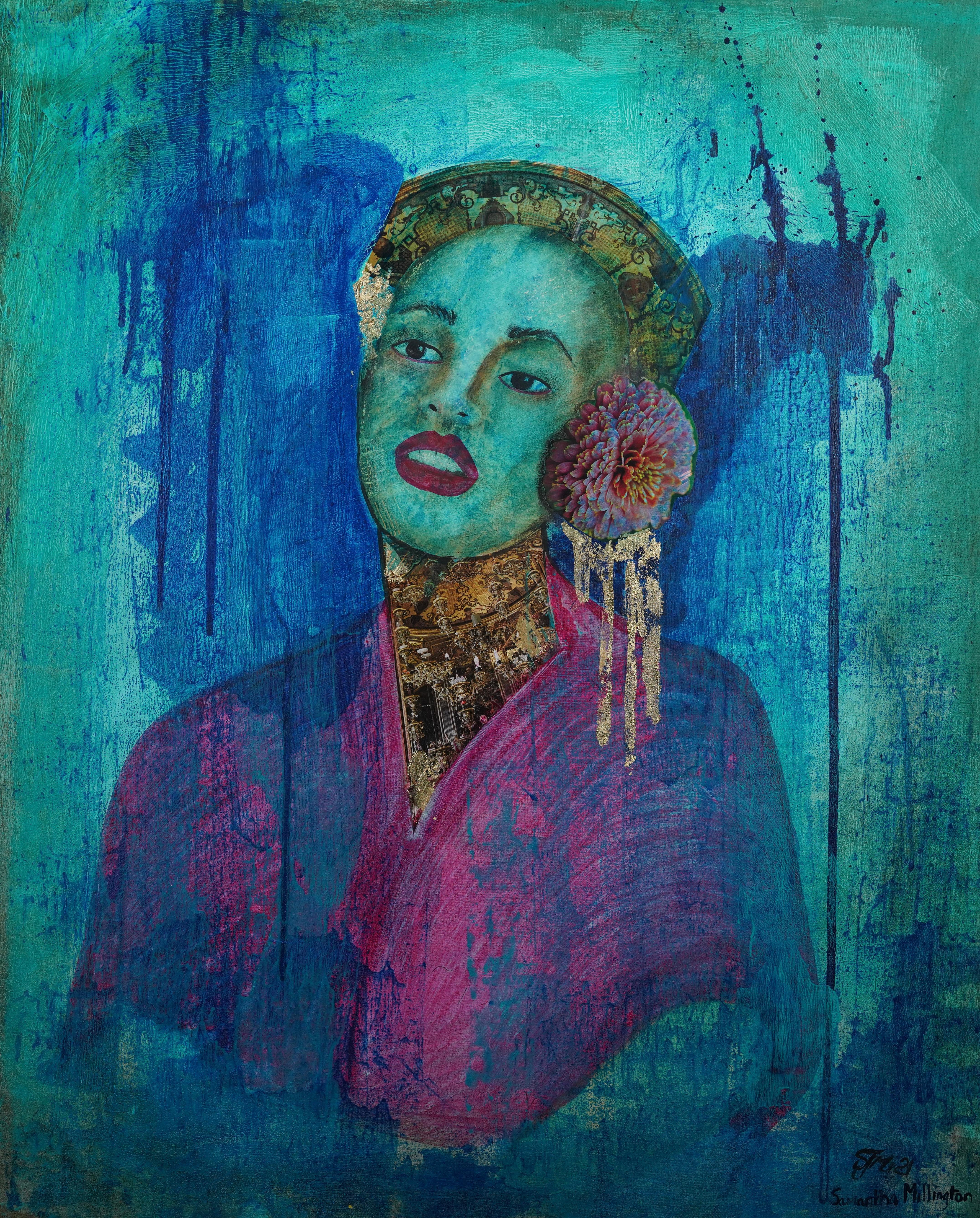 Colombe bleue. Peinture figurative contemporaine - Mixed Media Art de Samantha Millington