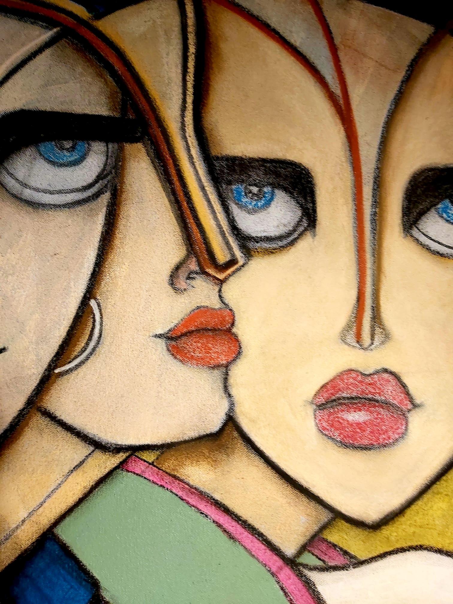 Les sœurs partant. Peinture figurative contemporaine en techniques mixtes - Painting de Samantha Millington