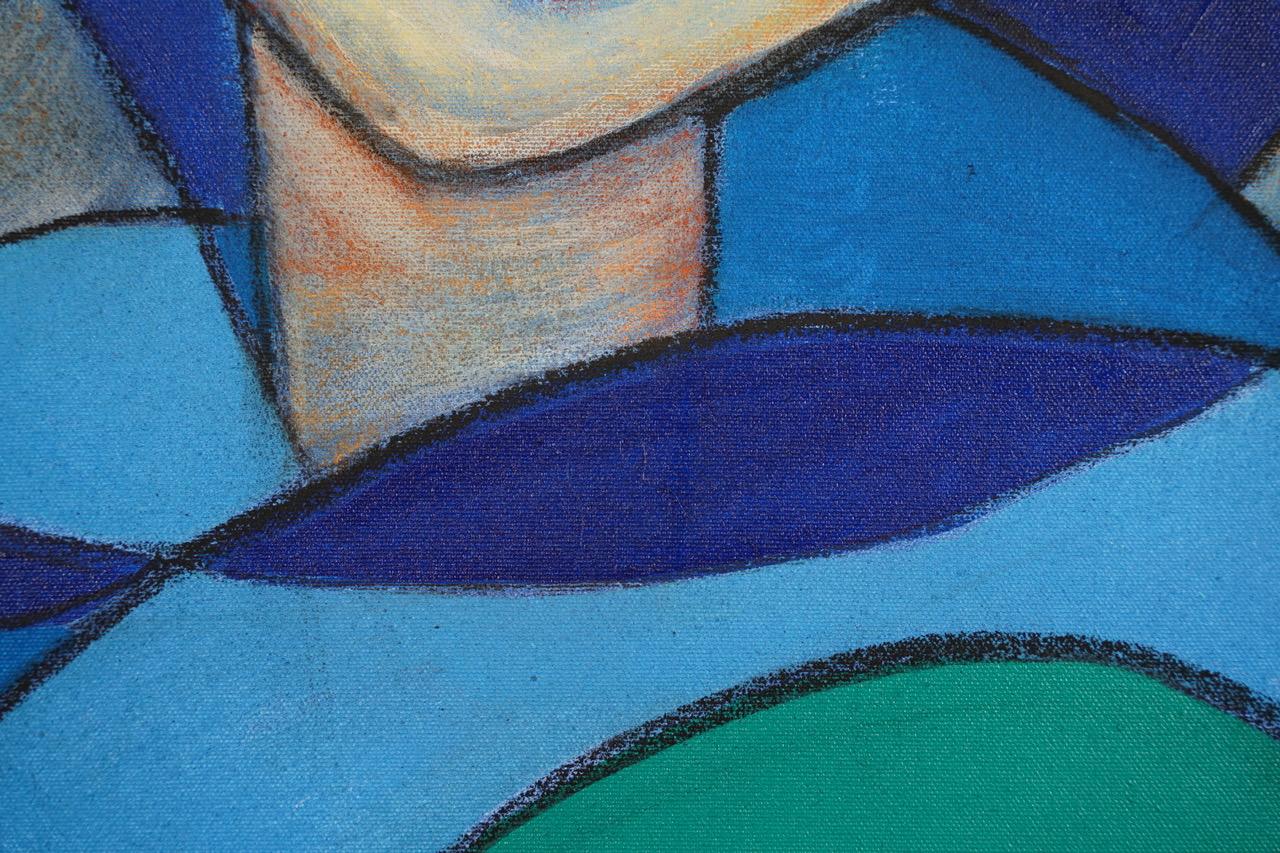 With huge eyes and gentle hues of blues and greens this piece from Samantha Millington's sister series invokes images of Biba and 1960’s and 70’s pop art.  These ladies are a winsome trio of sisters and would be so at home in the most modern of