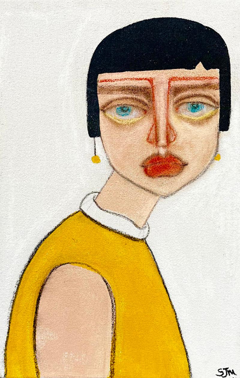 Figurative Painting Samantha Millington - Gilet jaune.  Peinture figurative contemporaine