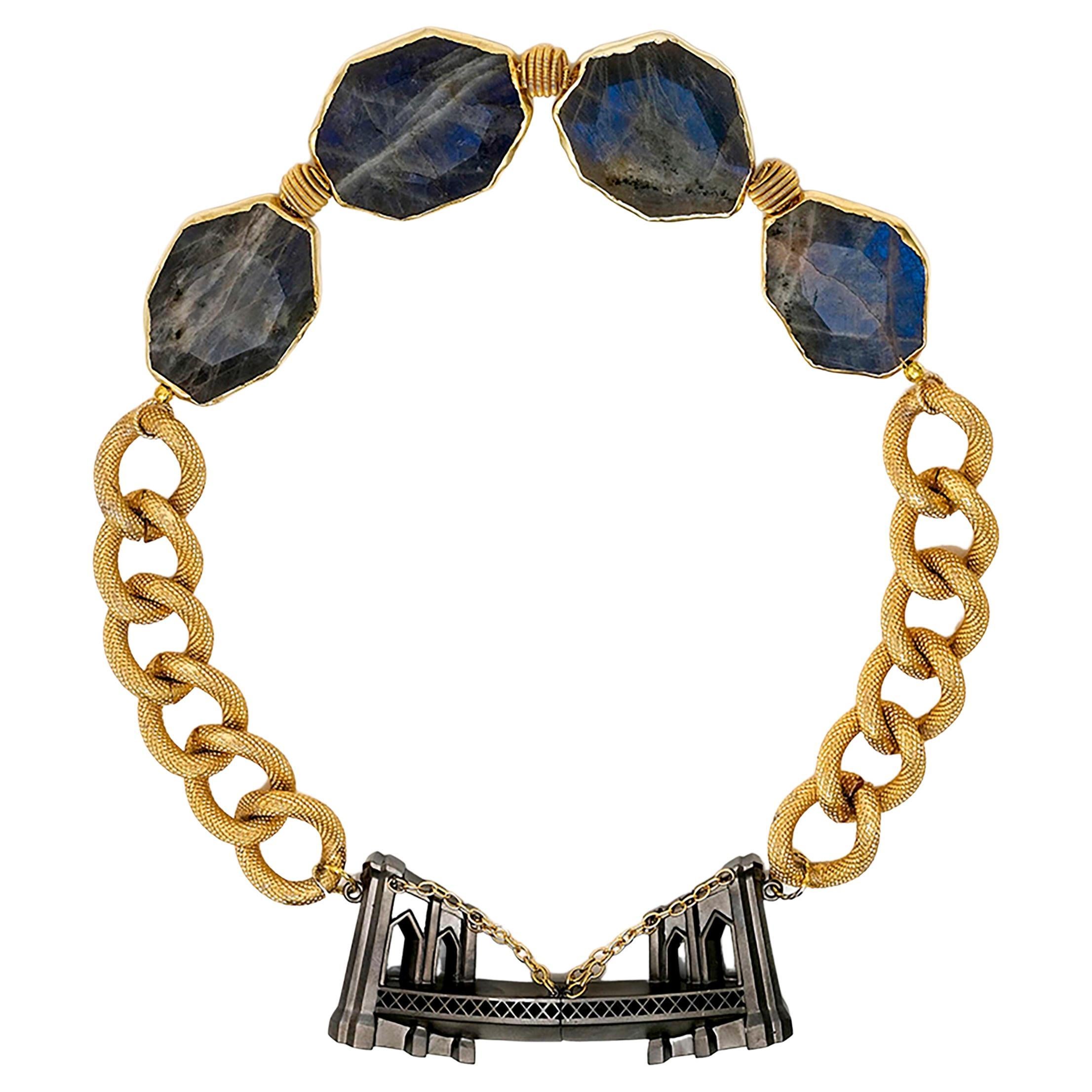 Samantha Siu NY 18k vermeil over silver reversible necklace with labradorite. For Sale