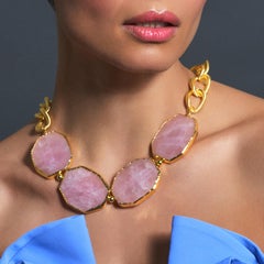 Samantha Siu NY 18k vermeil over silver reversible necklace with rose quartz.