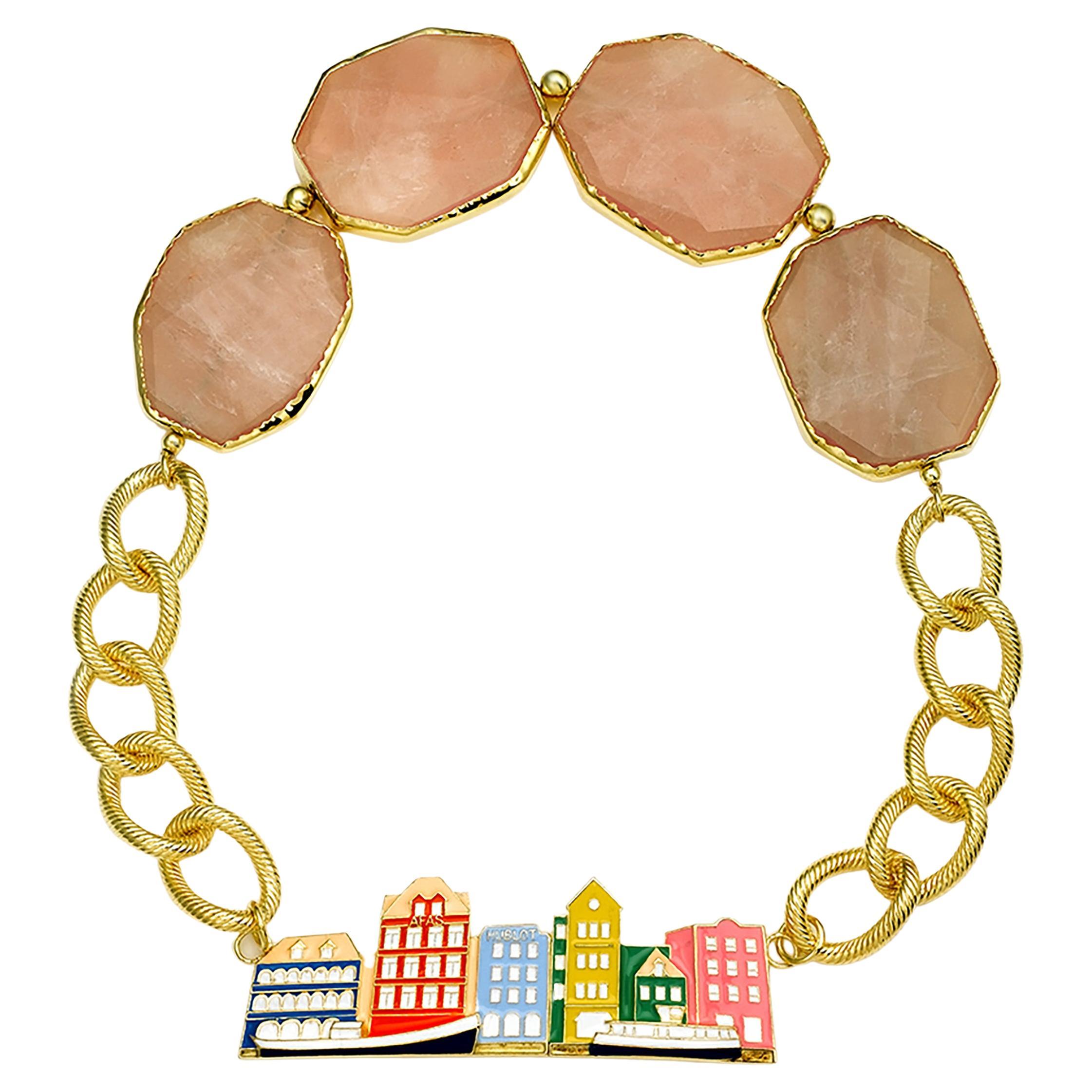 Samantha Siu NY 18k vermeil over silver reversible necklace with rose quartz.