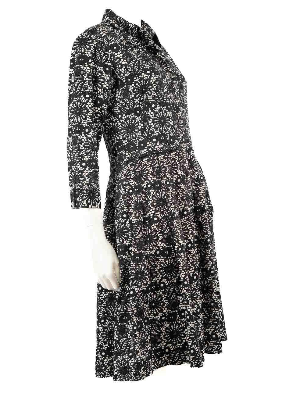 CONDITION is Very good. Minimal wear to dress is evident. Minimal pulls to the weave all over on this used Samantha Sung designer resale item.
 
 
 
 Details
 
 
 Black
 
 Cotton
 
 Midi dress
 
 Lace pattern
 
 Long sleeves
 
 Buttoned cuffs
 
 V