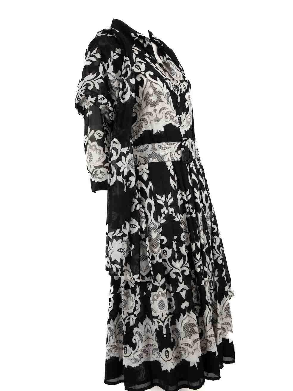 CONDITION is Very good. Hardly any visible wear to dress is evident on this used Samantha Sung designer resale item. This item comes with matching shawl.
 
 Details
 Black
 Cotton
 Midi dress
 Spring pattern
 Front button up closure
 Mid length