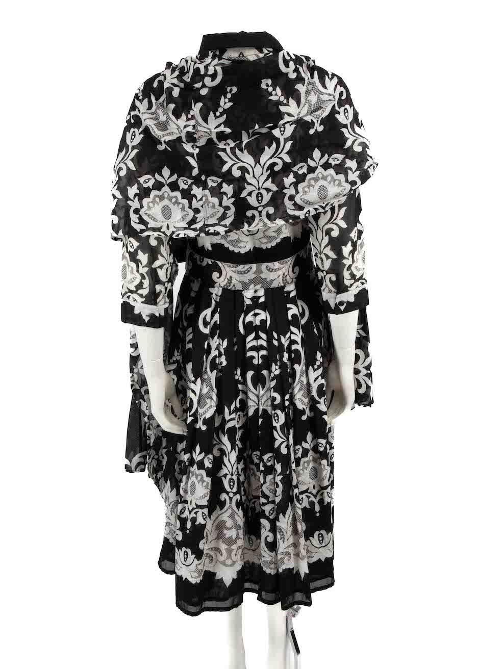 Samantha Sung Black Printed Belted Midi Dress Size S In Good Condition For Sale In London, GB