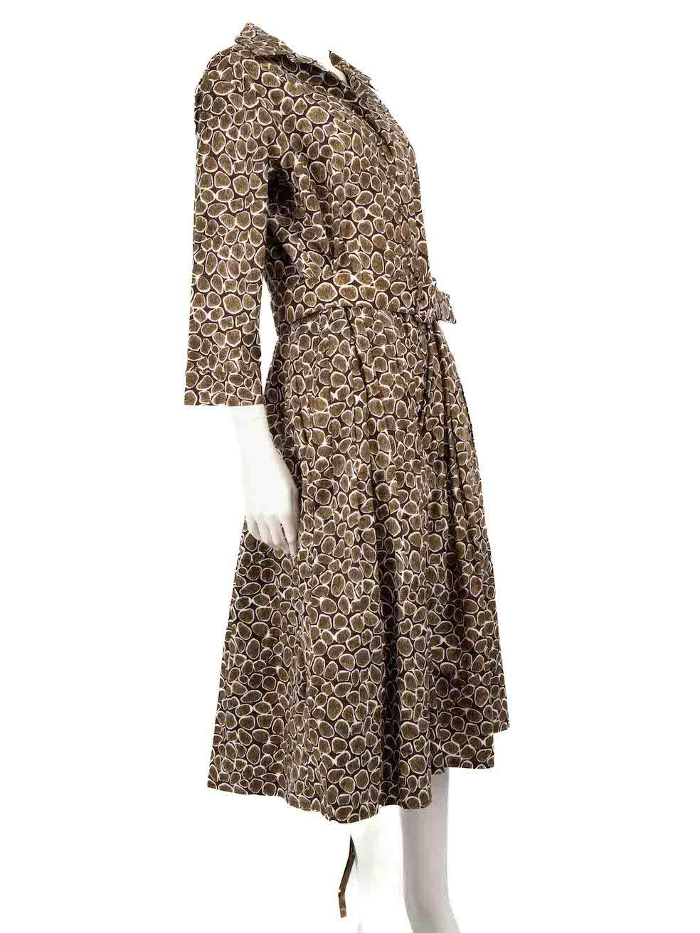 CONDITION is Very good. Minimal wear to the dress is evident. Minimal discolouration on the internal pocket can be seen on this used Samantha Sung designer resale item.
 
 
 
 Details
 
 
 Brown
 
 Cotton
 
 Shirt dress
 
 Abstract pattern
 
 Button