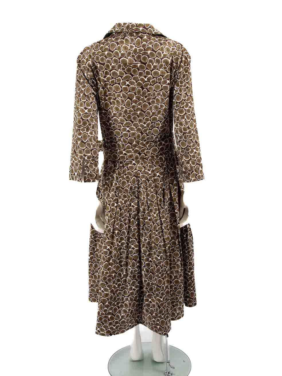 Samantha Sung Brown Abstract Belted Midi Dress Size XXL In Excellent Condition For Sale In London, GB