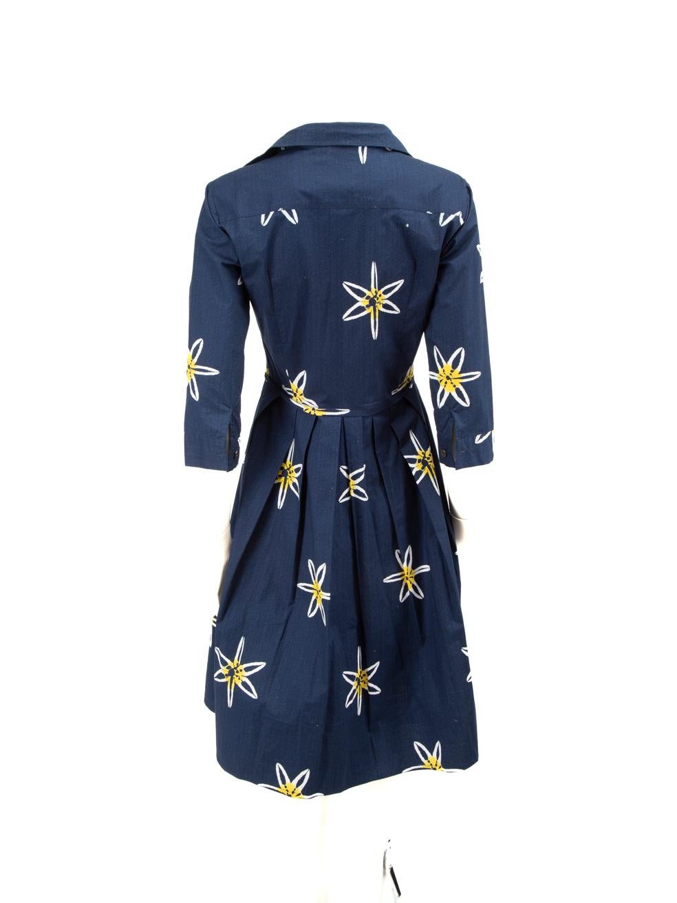 Black Samantha Sung Navy Floral Button Up Knee Length Dress Size S For Sale