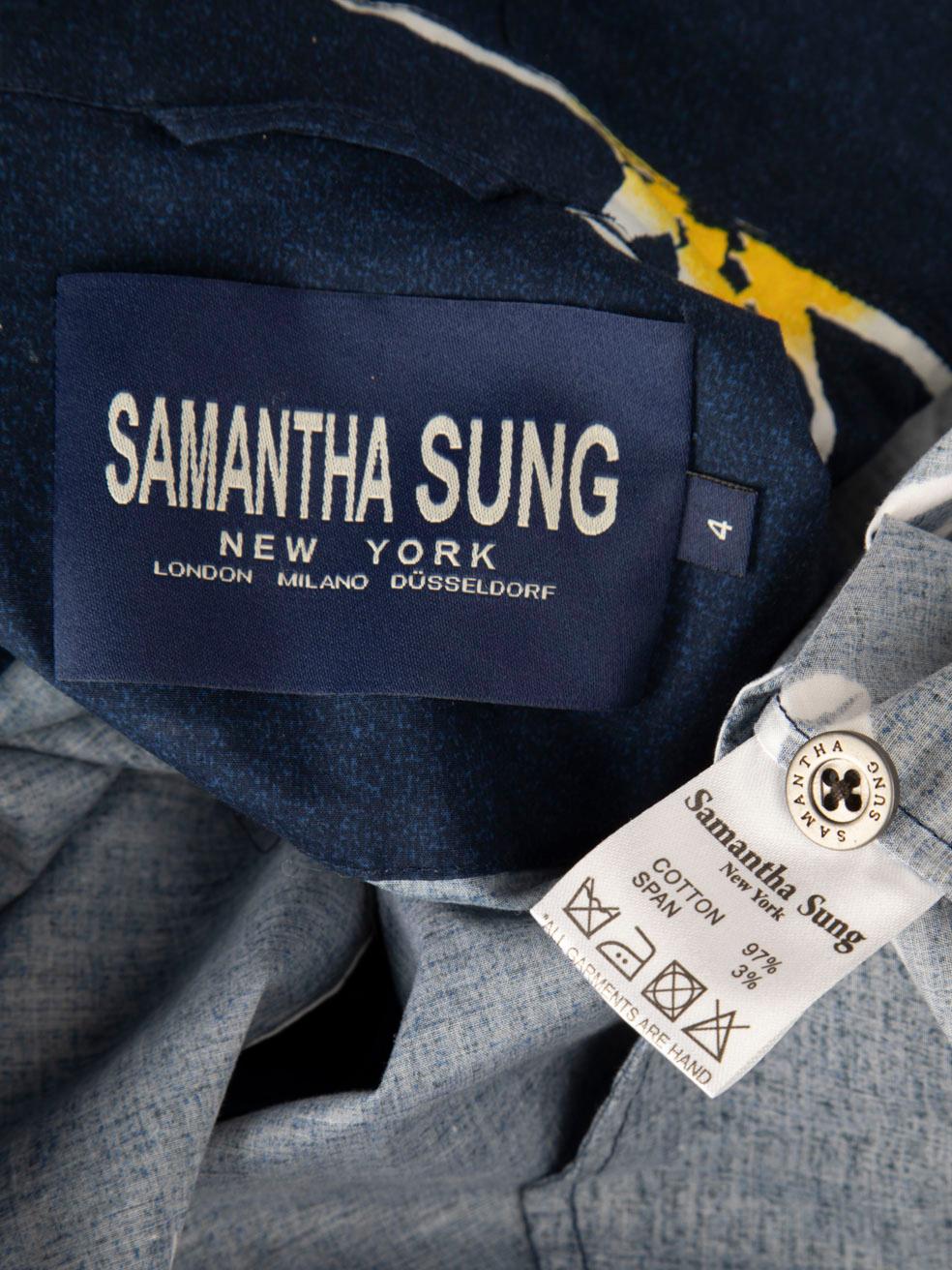 Samantha Sung, robe boutonnée à fleurs bleu marine, longueur genou S en vente 2