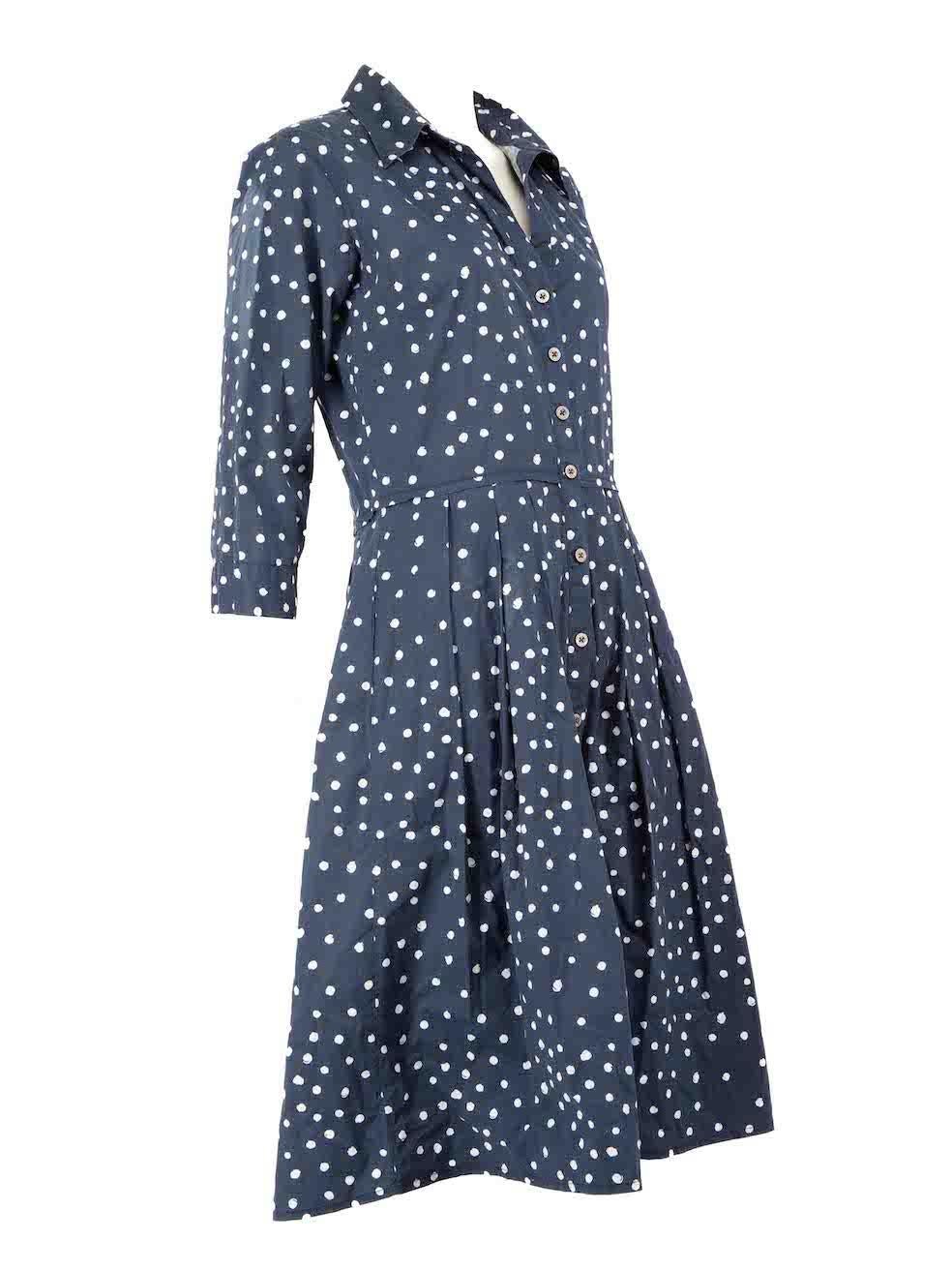 CONDITION is Very good. Minimal wear to dress is evident. Minimal wear to the back skirt with small discolouration on this used Samantha Sung designer resale item.
 
 
 
 Details
 
 
 Navy
 
 Cotton
 
 Midi dress
 
 Polkadot pattern
 
 V neckline
 
