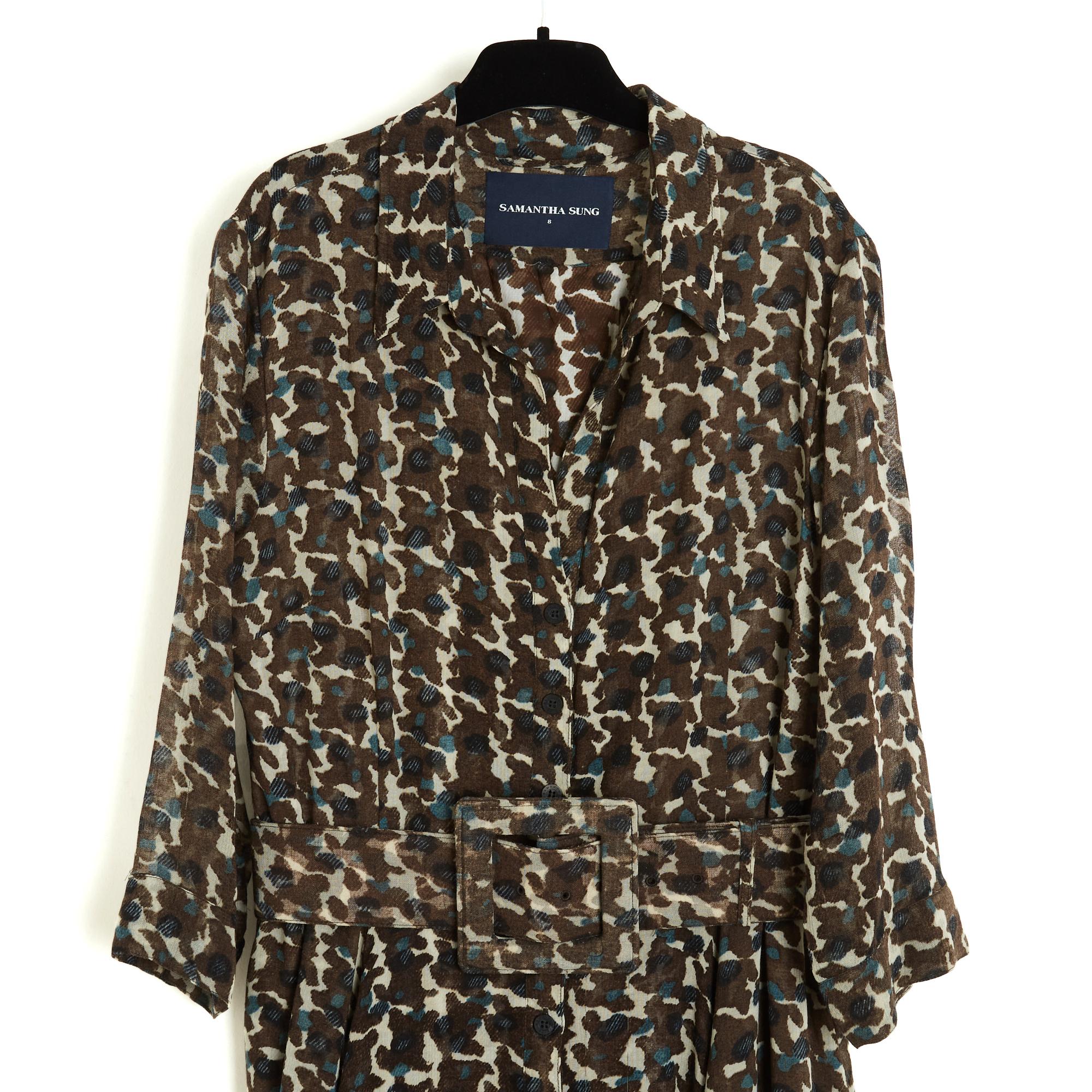 Samantha Sung An Robe FR36 Ceinture et écharpe en coton camouflage Patricia Dress UK8 US6 en vente 3