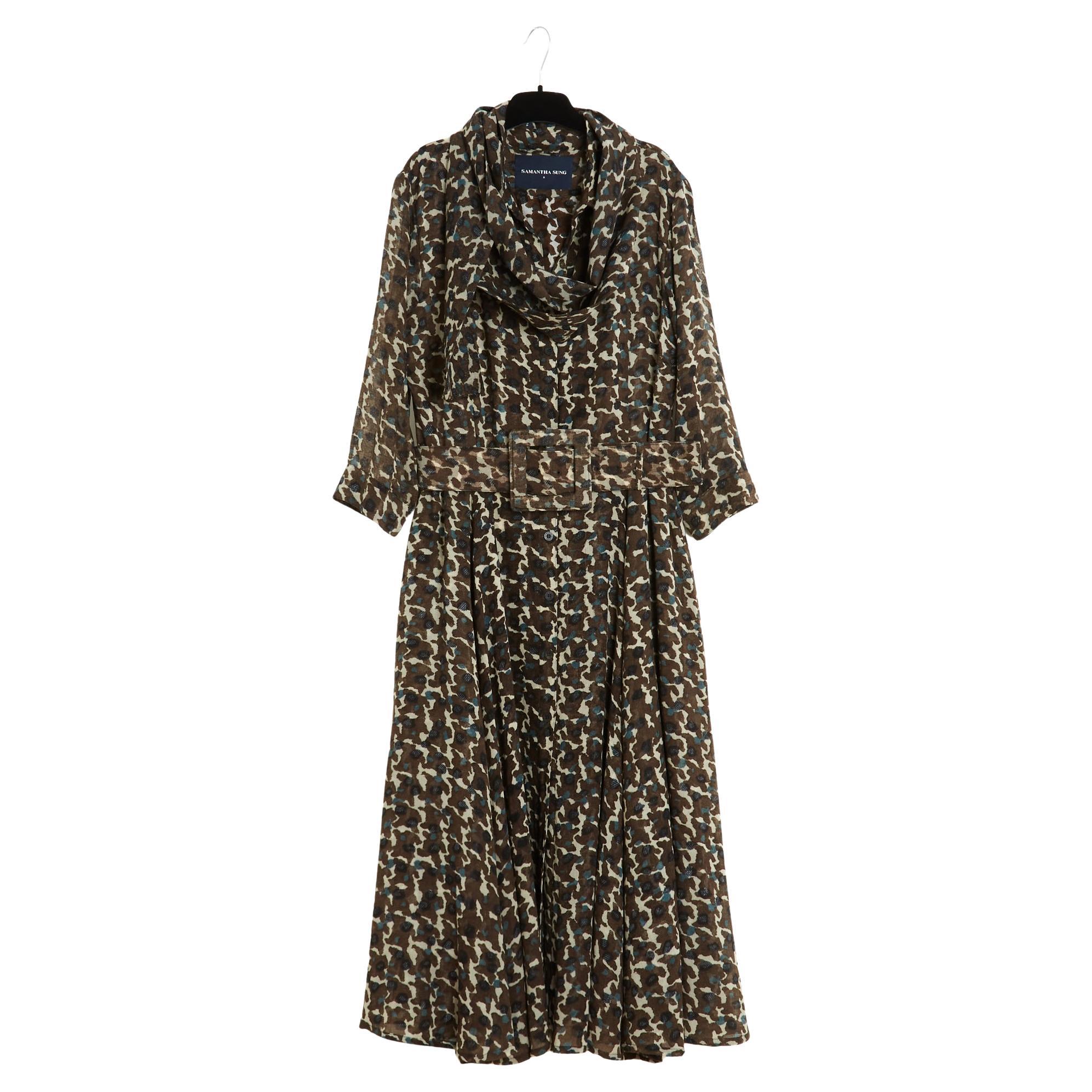 Samantha Sung An Robe FR36 Ceinture et écharpe en coton camouflage Patricia Dress UK8 US6 en vente
