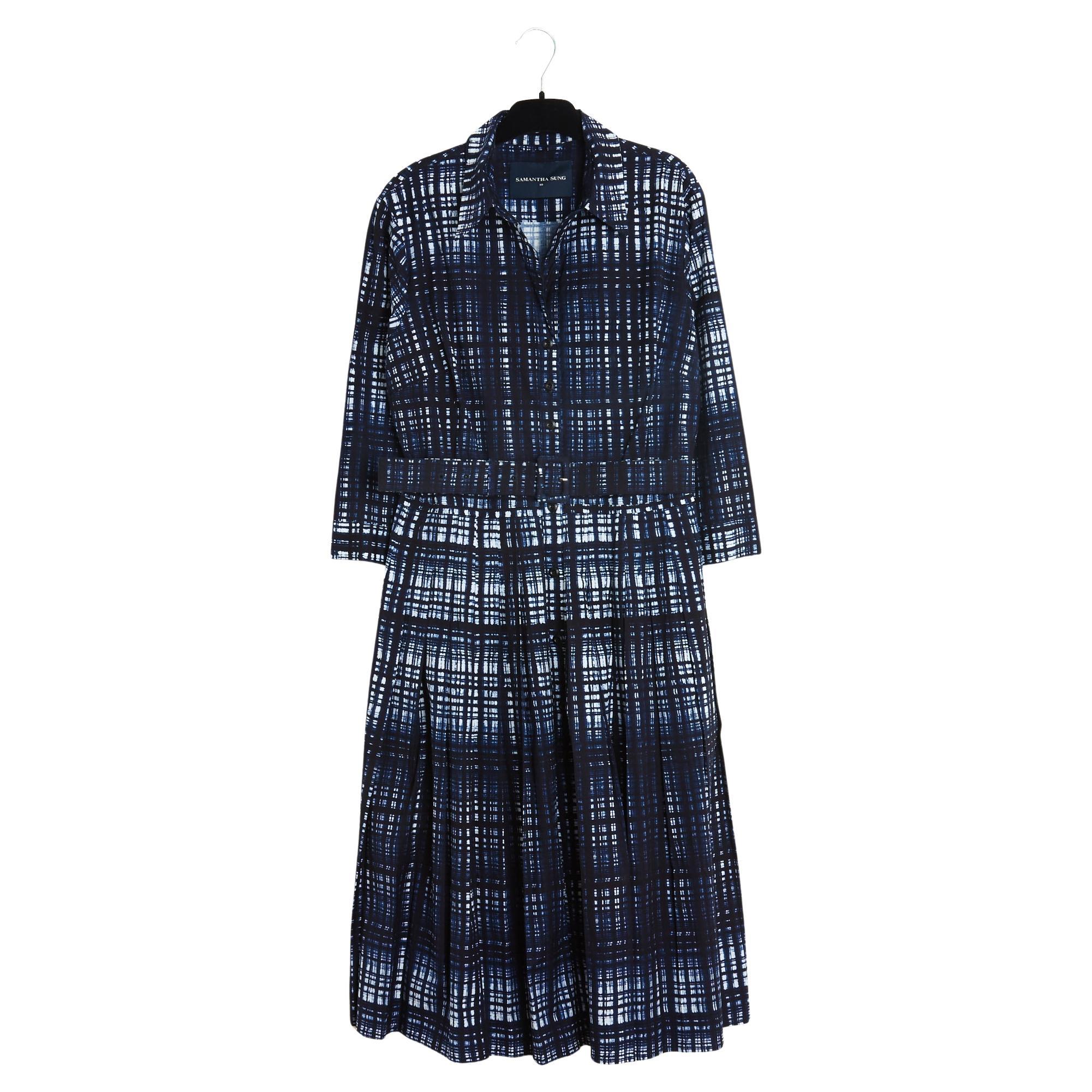 Samantha Sung Robe FR38 Navy blue Cotton Print Audrey 2 Dress UK10 US8 For Sale