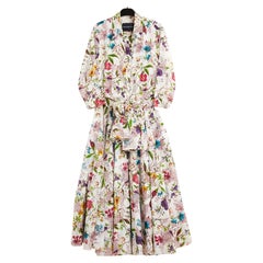 Samantha Sung Robe Patricia Flora FR38 – Weißes Baumwollkleid mit Blumenmuster, Größe UK 10 / US 8