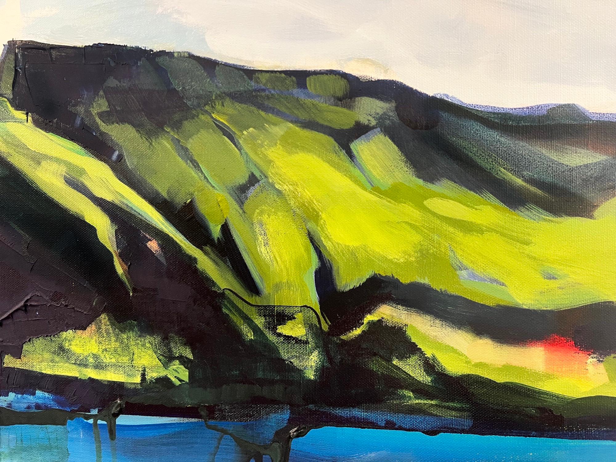 Lake Life, large textural mountain and lake landscape, acrylic on canvas, 2022 - Abstract Painting by Samantha Williams-Chapelsky