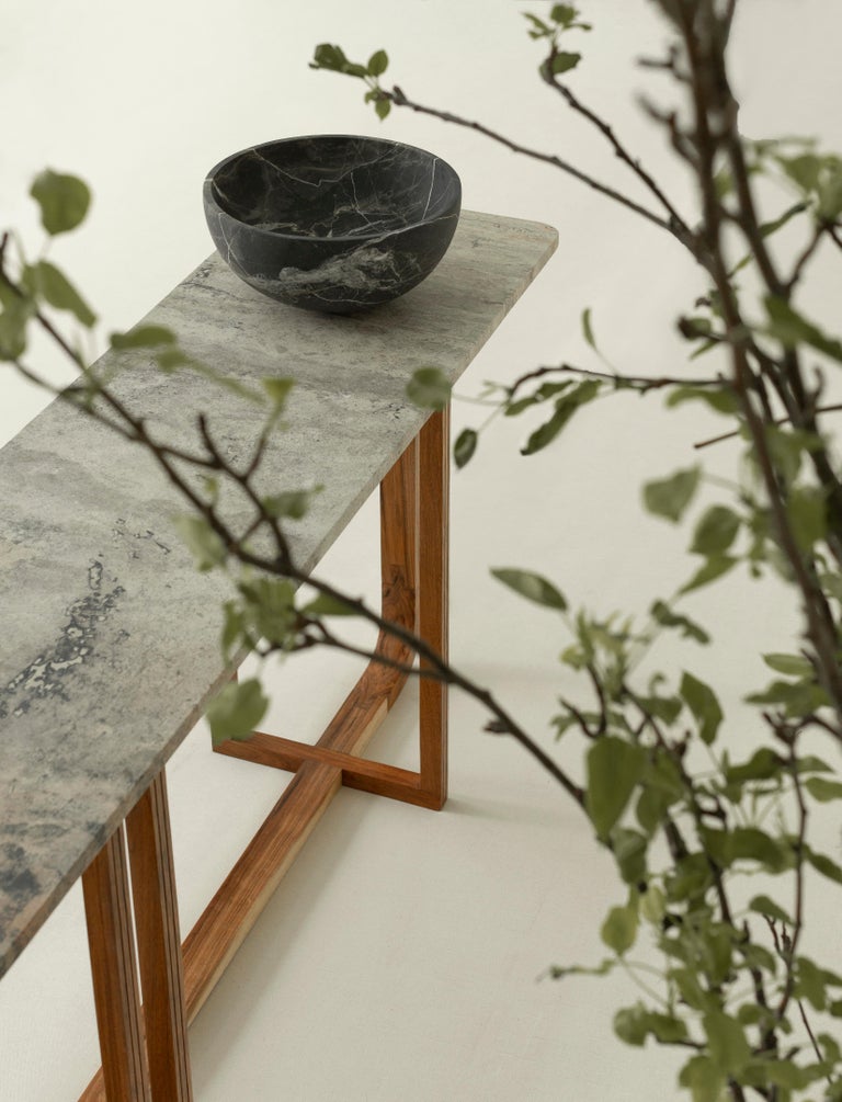 Samara Console Table in Tzalam Wood and Travertine Marble by Tana Karei ...