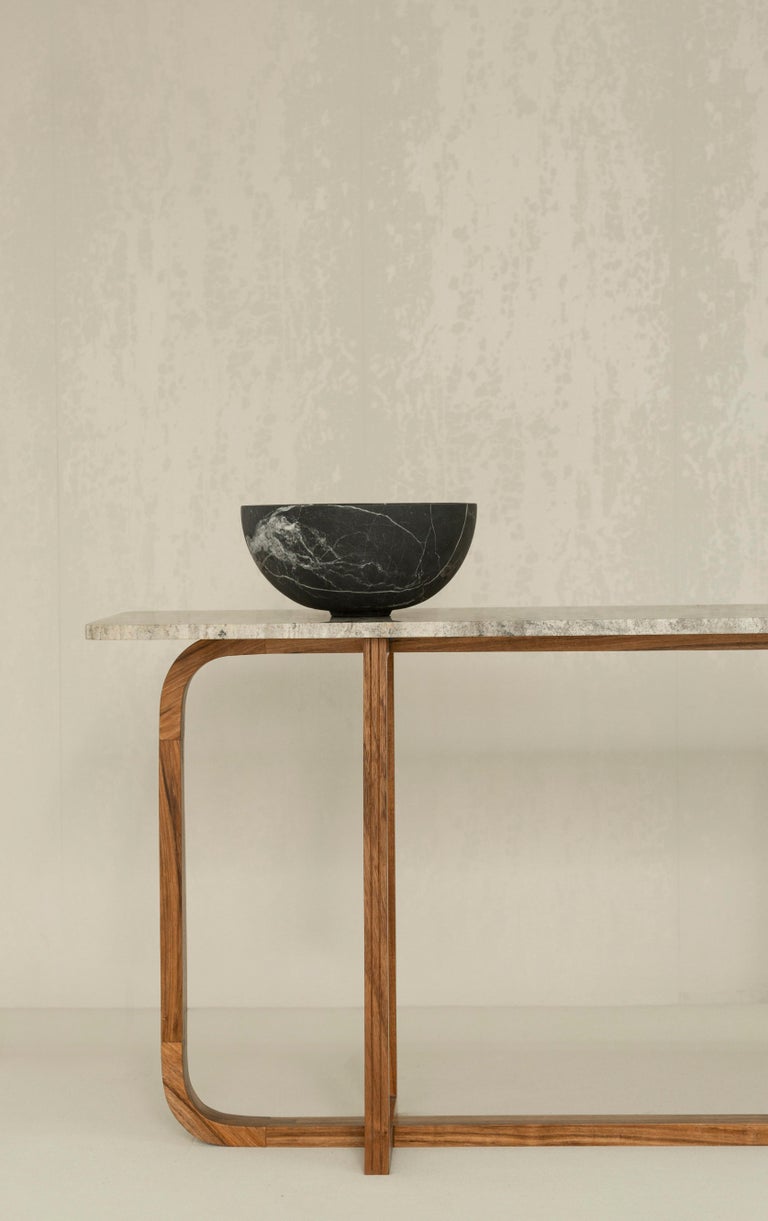 Samara Console Table in Tzalam Wood and Travertine Marble by Tana Karei ...