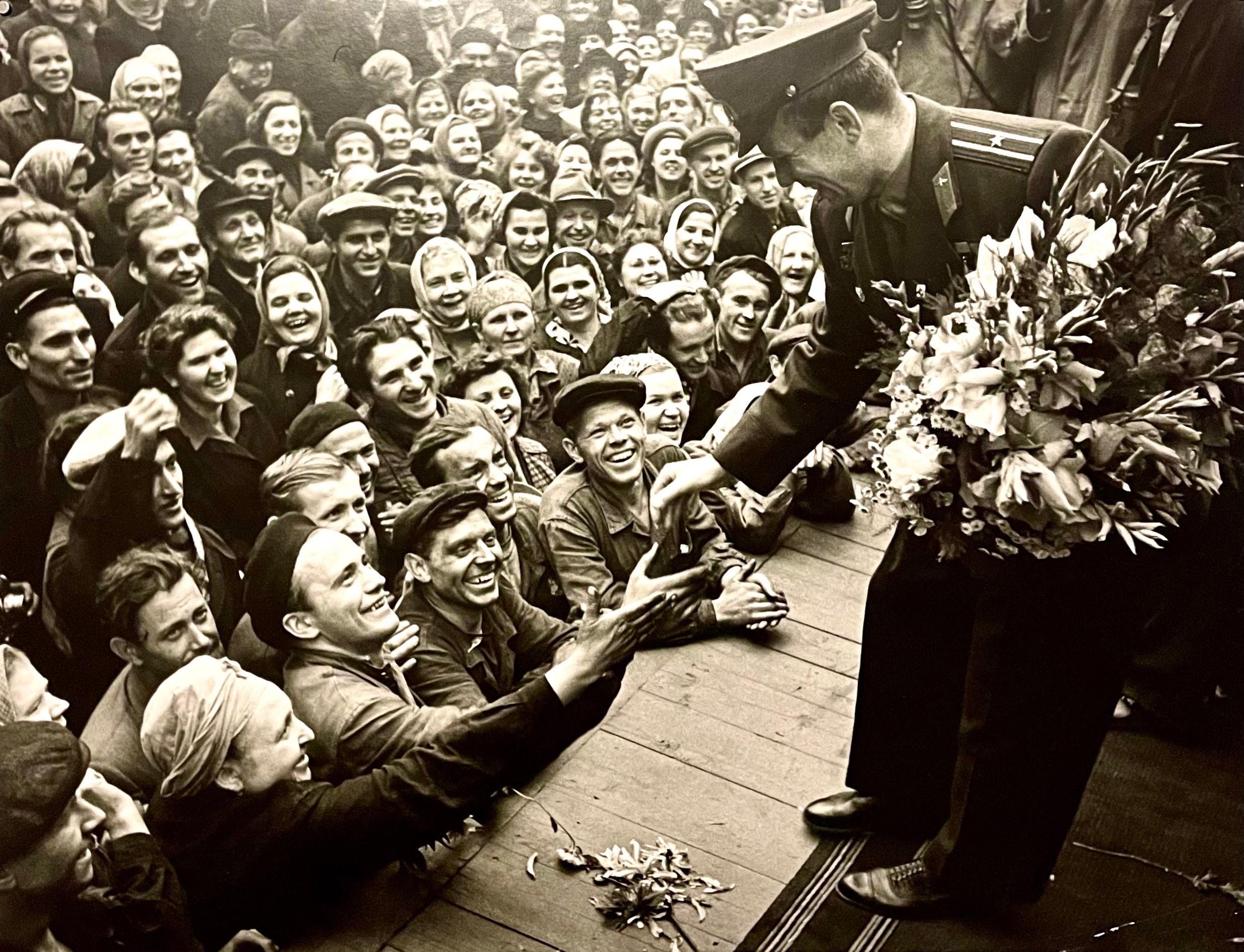 Large Silver Gelatin Photograph Russian USSR Soviet Parade Yuri Gagarin Photo - Black Portrait Photograph by Samariy Gurariy