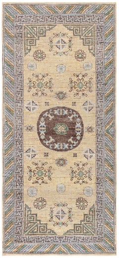 Samarkand-Inspired Traditional Greek-Key Meander Border Beige Carpet "Aegean"