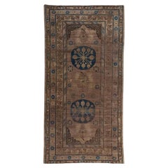 Antique Samarkand Khotan Double-Medallion Wool Carpet (9' 3" x 4' 7")