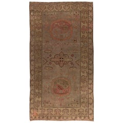 Vintage Samarkand Brown Handgewebter Wollteppich