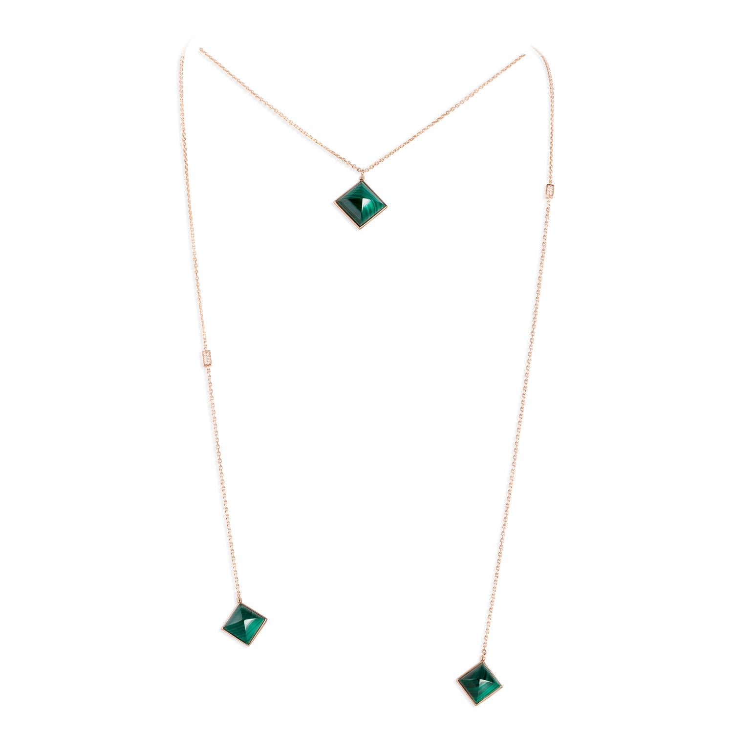 MALACHITES Halskette aus Roségold mit Diamanten im Angebot