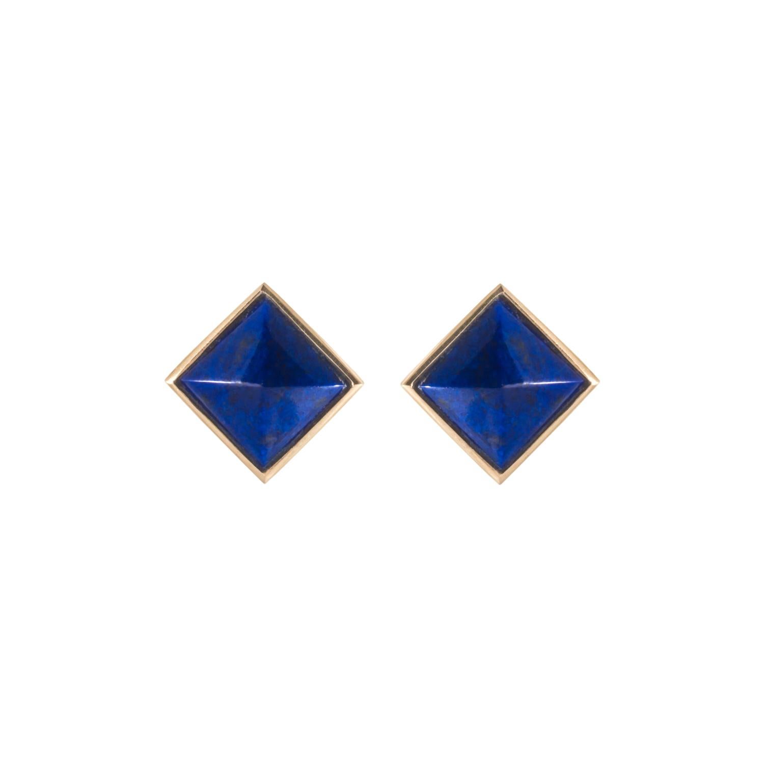 Lapis Lazuli on Yellow Gold. Earrings of 8mm (0.31 inches) . HAND CARVED STONES made from a specific unique designed. HANDCRAFTED IN FRANCE. The Designer, Bénédicte, decided to Produce all her Creations in her Country of Origin, France, to Honor and