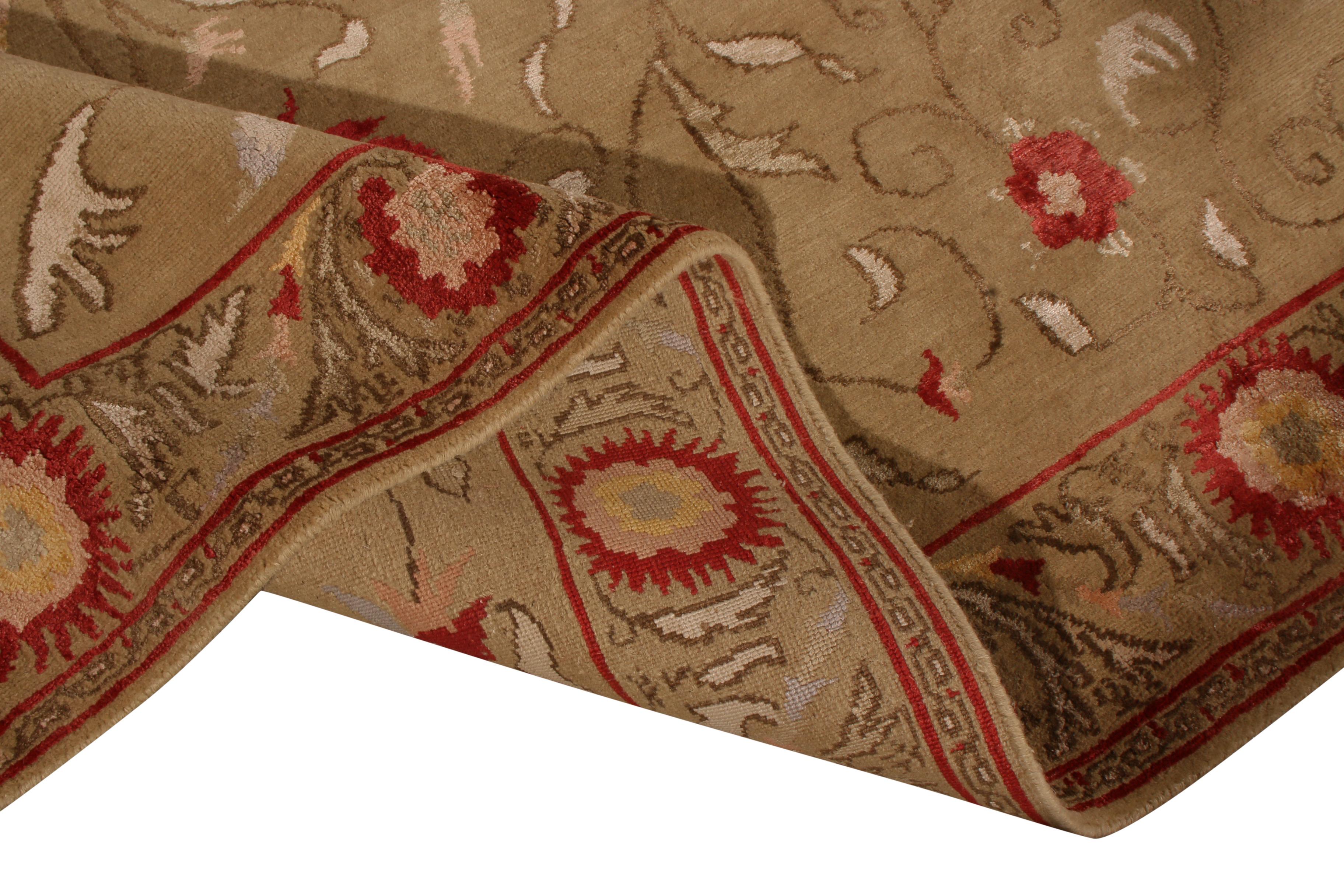 Art Deco Rug & Kilim's Samarkand Style Rug Red Green European Wool Silk Floral For Sale