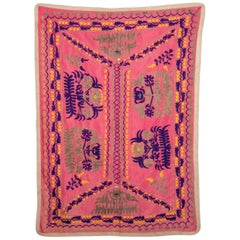 Vintage Samarkand Suzani Cradle Cover, Uzbekistan, Central Asia, 1950s